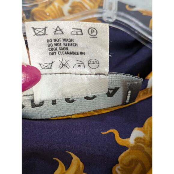 Crisca Tunic Blouse Women 34 Baroque Print 100% Silk Long Sleeve Flowy Navy Gold - Picture 15 of 16